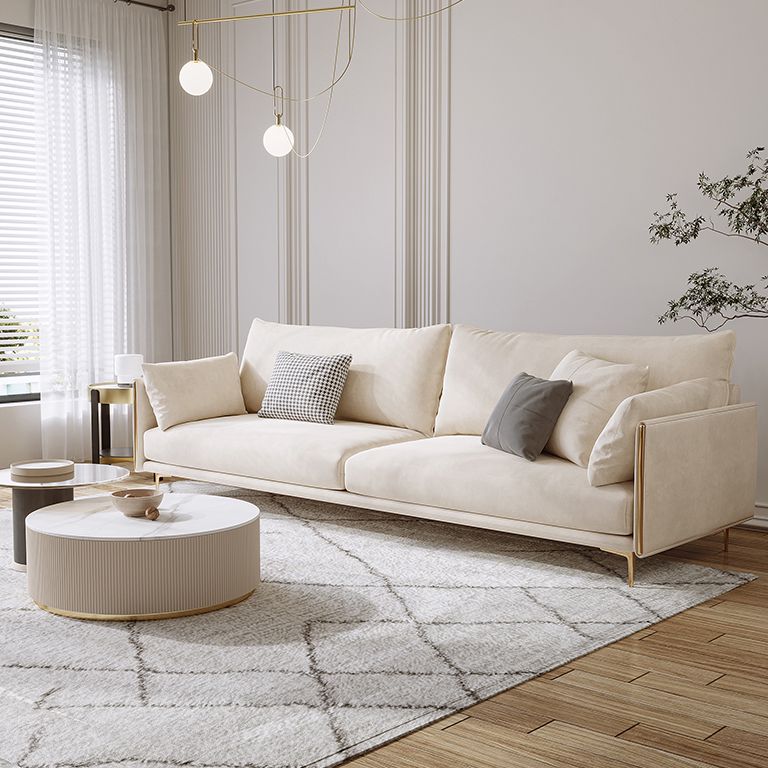 Contemporary Square Arm Settee Couch with Pillows in Beige for 1/2/3/4people