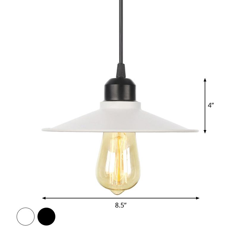 1 Head Ceiling Hang Lamp Rustic Living Room Pendant Light Kit with Flared/Scalloped/Horn Iron Shade in Black/White
