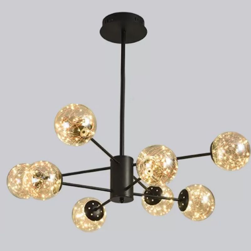 Modern Metal Ceiling Mount Multi-light Semi Flush with Glass Shade for Living Room