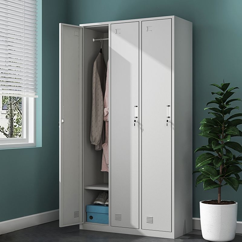 White Steel Storage Cabinet Contemporary Hinged Wardrobe Cabinet