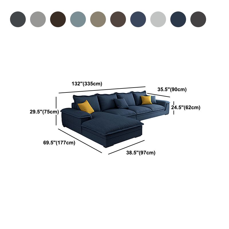 Contemporary 4 Pillows Back Sectional with Pillow Top Arms for 4 People