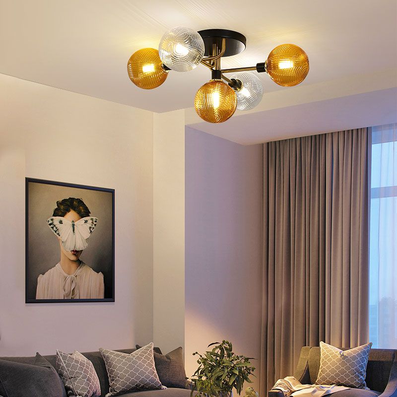 Glass Ball Shape Flush Mount Light Modern 5 Lights Flush Mount Ceiling Fixture