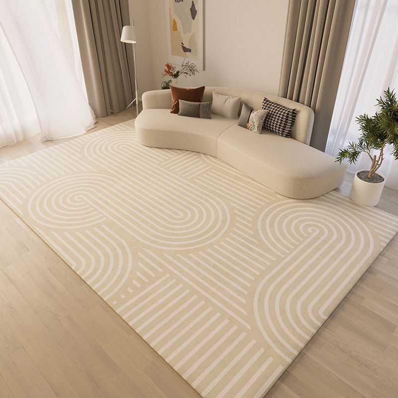 Beige Simple Carpet Polyester Line Area Carpet Stain Resistant Carpet for Living Room