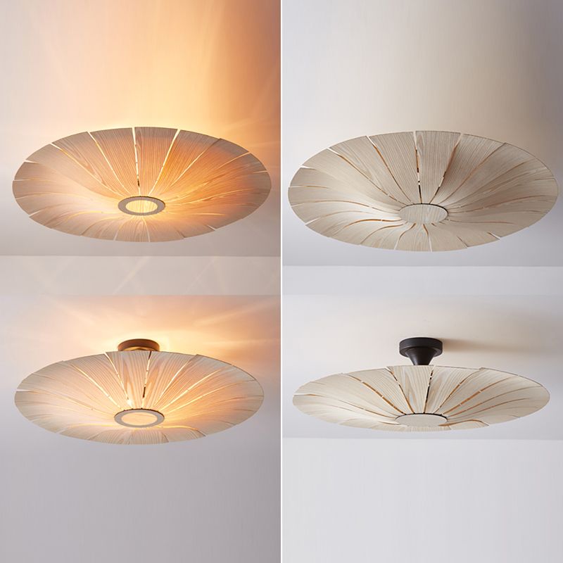 Simple Flush Mount Light Fixture Modern Ceiling Lamp with Wooden Shade for Sitting Room