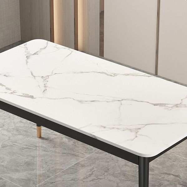 Luxury Rectangle Dining Table White Sintered Stone Top Table with 4 Iron Legs