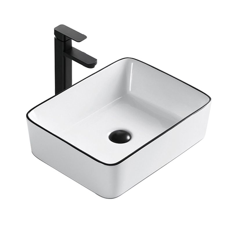 Modern Bathroom Sink Porcelain Rectangular with Overflow and Drain Assembly Basin Sink