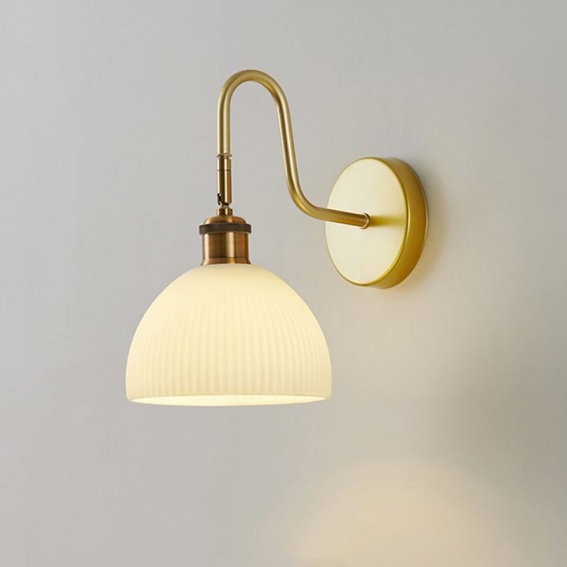 1 - Light Wall Sconce in Gold Iron Wall Barn Light with Glass Dome Shade