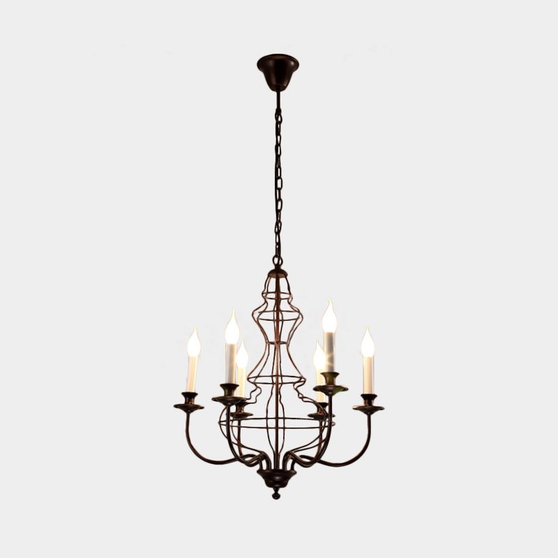 Candle Metal Chandelier Lighting Rustic 6/8 Lights Dining Room Pendant Lighting in Black/Coffee