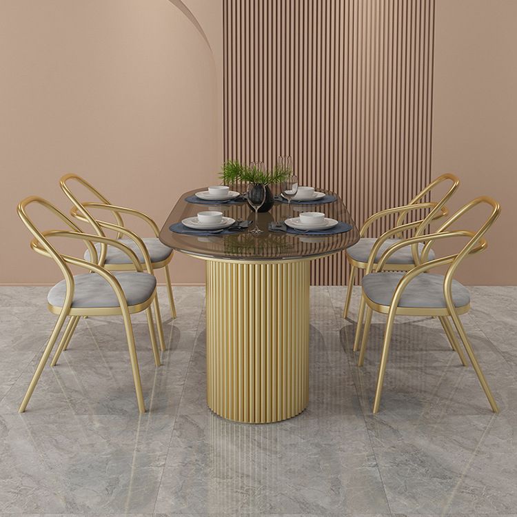 Glass Top Dining Table Modern Oval Dining Table with Double Pedestal Base