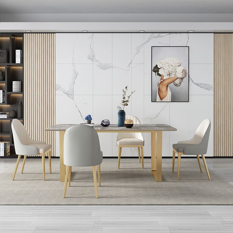 Rechthoekige eettafel Gesinterde stenen tafel Luxe met dubbel voetstuk