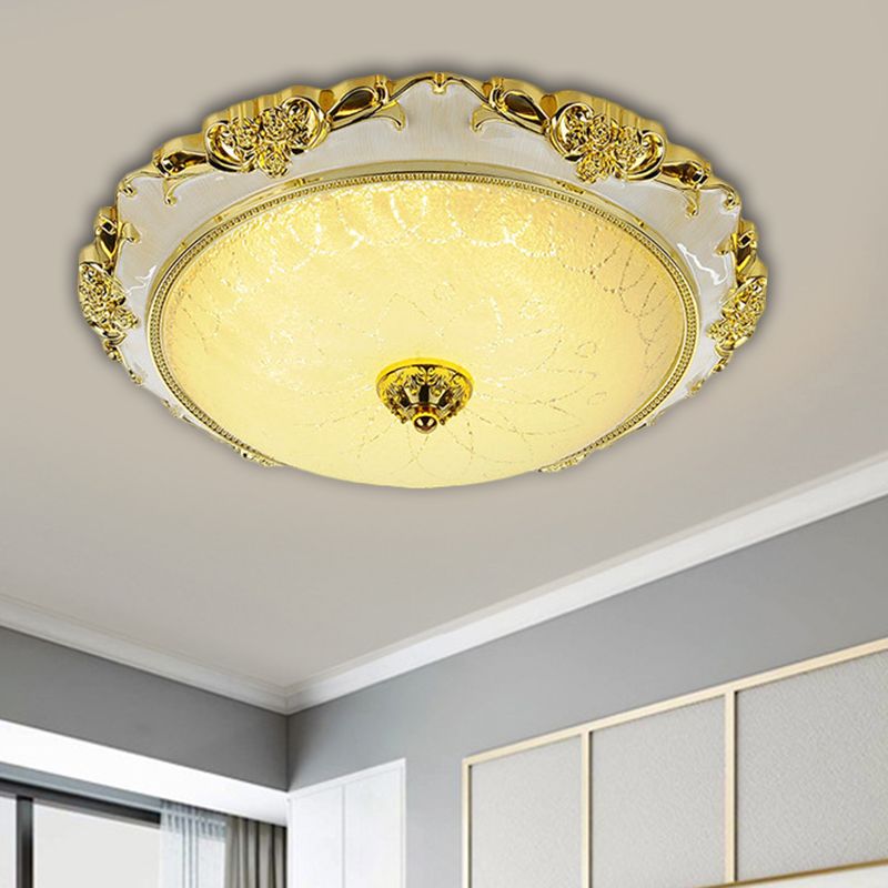 Traditional Round Ceiling Flush Mount Faceted White Glass LED Flush Light Fixture in Silver/Gold, 12"/16"/19.5" Width