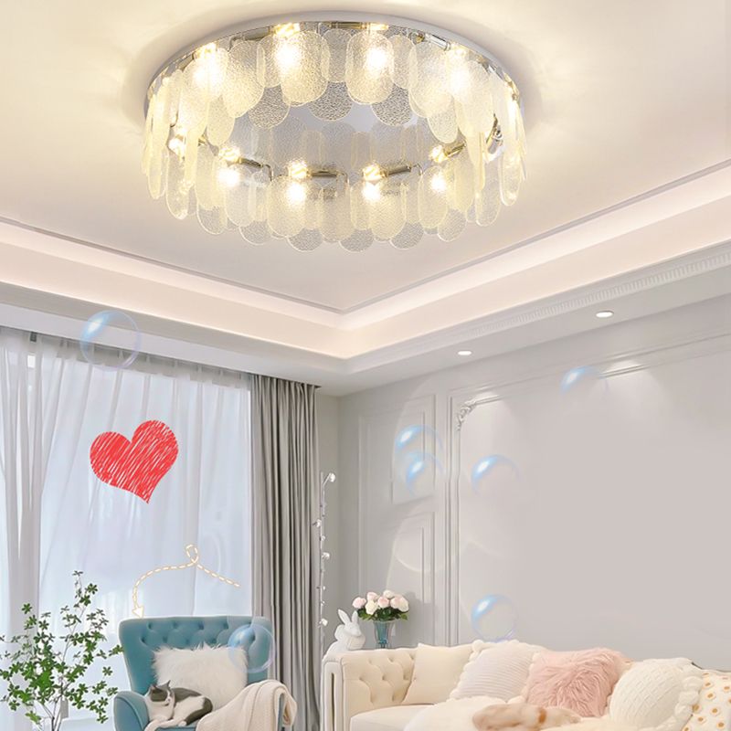 Metal Modern Flush Mount Circle Shape Ceiling Light with Glass Shade for Living Room