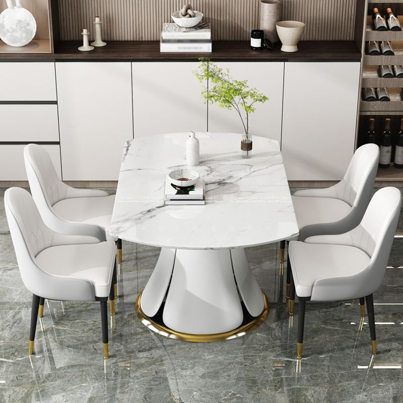 Contemporary Round Dining Table Sintered Stone Table with White Pedestal Base,53.1"L x 53.1"W x 30"H