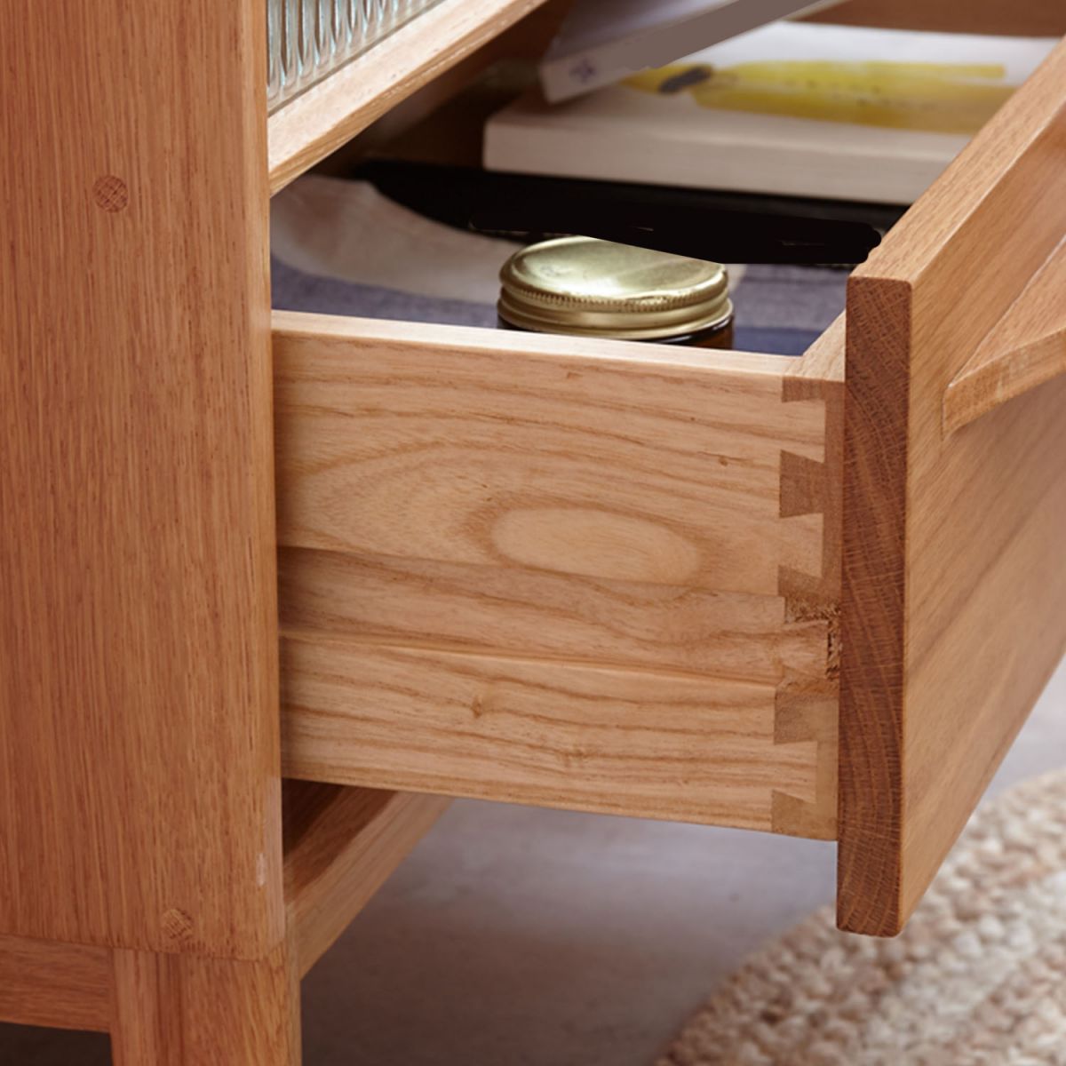 Glass Paned 1 - Drawer Solid Wood Accent Cabinet for Living Room