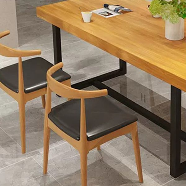 Rectangular Solid Wood Dining Table Modern Furniture with Steel Base for Kitchen