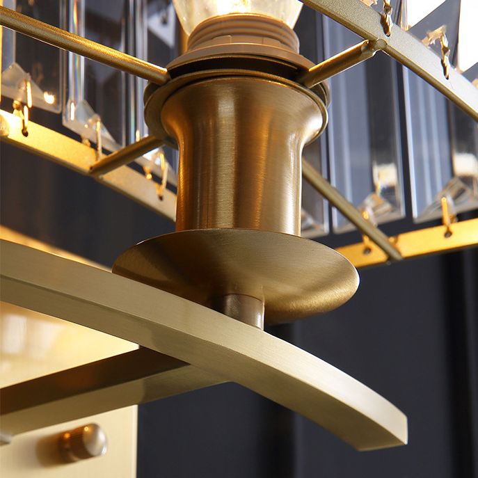 Gold Rectangular Wall Sconce in Modern Luxury Style Copper Wall Lamp with Crystal Shade