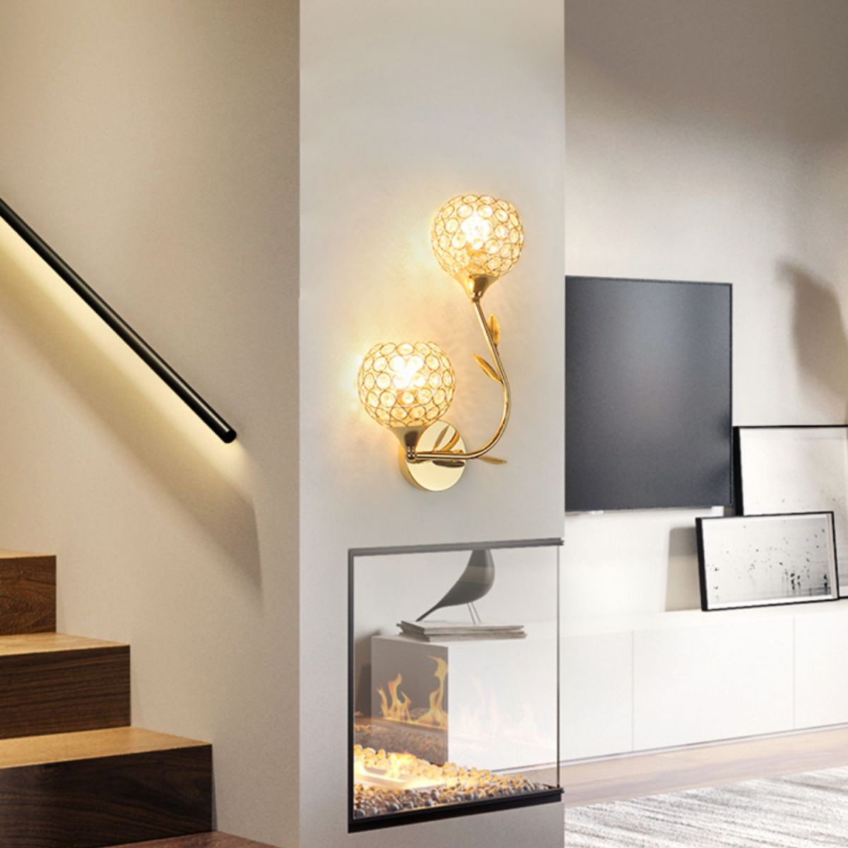 Living Room Wall Sconce Modern Golden Wall Lamp with Ball Crystal Shade