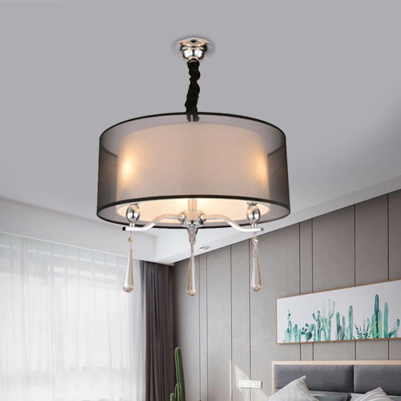 Cylindre Tissu lustre Light Nordic 3 Lights Light Pendard Lighting en noir / rouge
