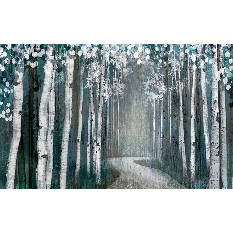 Forest Path Painting Murals Grey-Green Modern Art Wall Decoration for Living Room