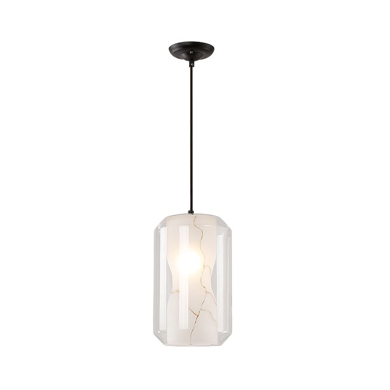 8"/10" Wide Cylinder/Drum Pendant Lighting Modern Clear Glass 1 Light Black Hanging Ceiling Lamp