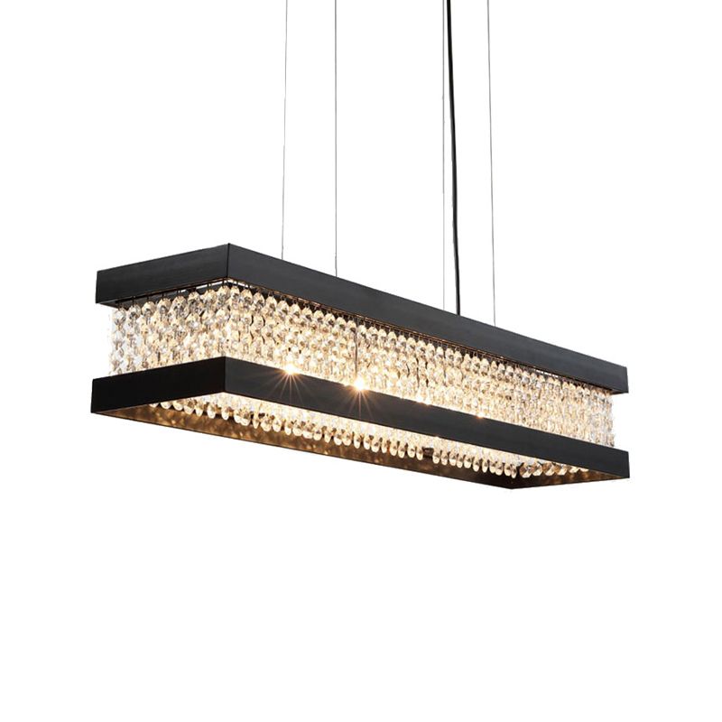 Black/Gold Rectangle Hanging Lighting Contemporary Clear Crystal 6/7/9 Lights Island Pendant Lighting