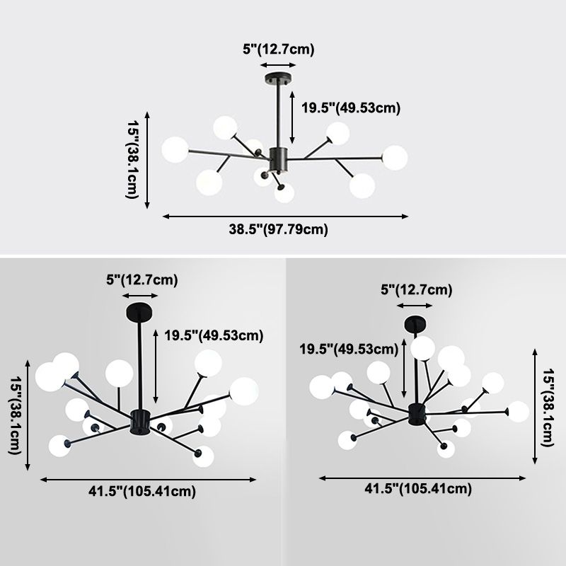 Accesorios de iluminación de araña de rama Candelera de sombra de vidrio esmerilado para dormitorio de sala de estar