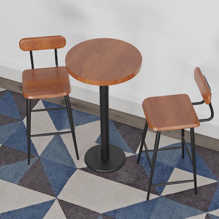 Industrial Style Black Iron Bar Table Wood Brown Top Bistro Table with Pedestal