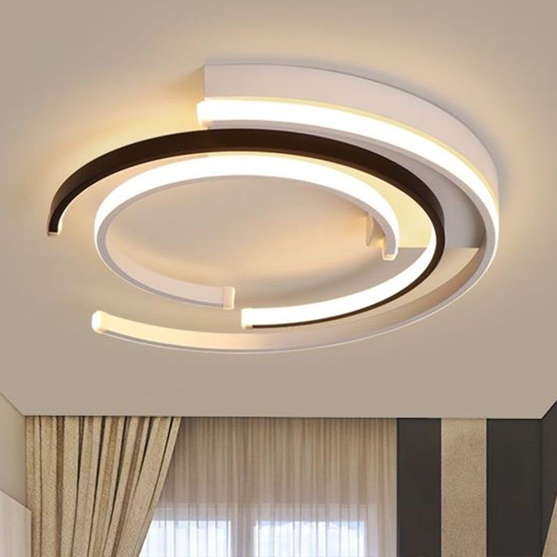 C-Shaped Flush Mount Ceiling Light Minimalistic Metal Bedroom Flush Mount in Black and White