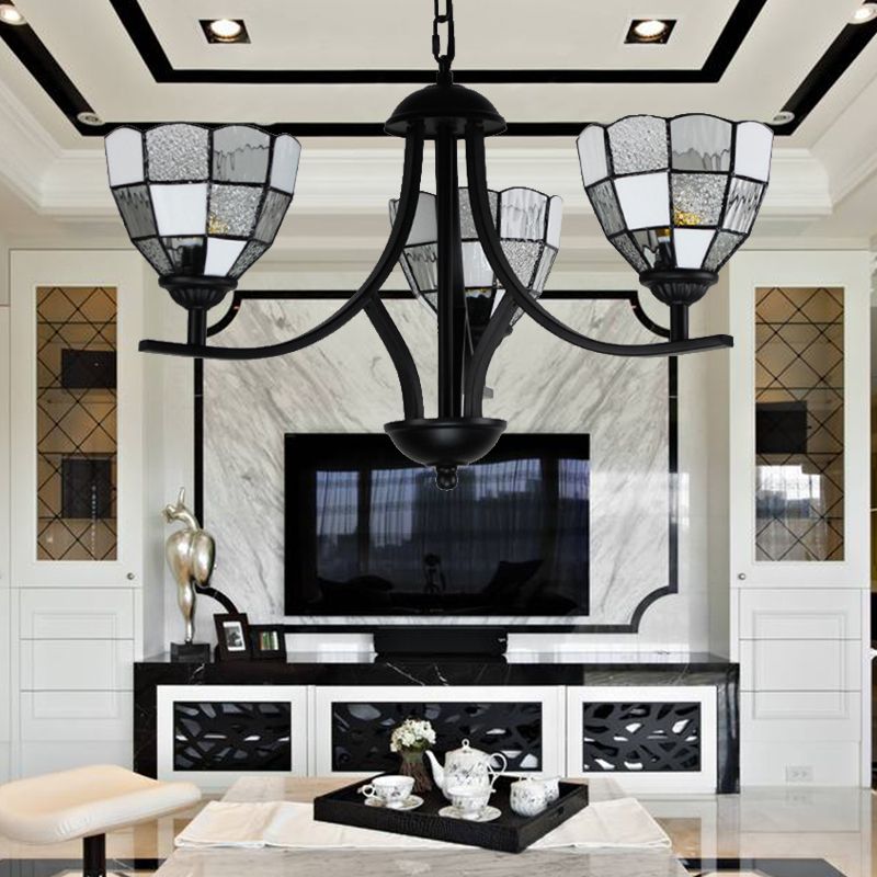 3 lichten kom plafond hangend licht witte glas traditie kroonluchter lamp in zwarte afwerking voor foyer