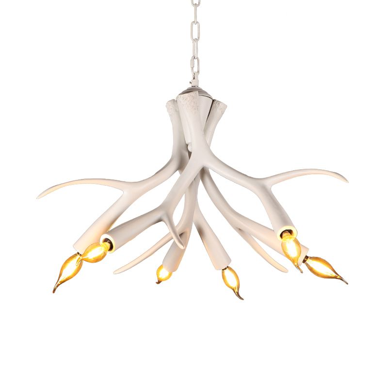White 6 Lights Chandelier Lighting Modern Resin Faux Antler Pendant Lamp with Adjustable Chain
