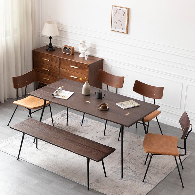 Rectangle Wood Color Dining Table Oak Solid Wood Table Luxury with 4 Legs