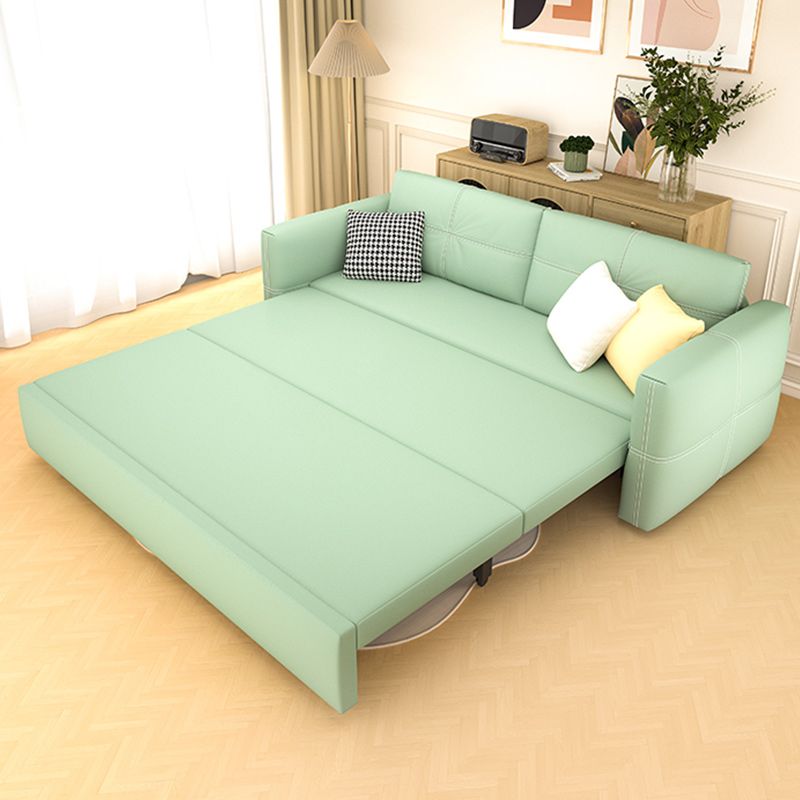 Pillow Back Scandinavian Sleeper Sofa Bonded Leather Green Futon Sofa Bed