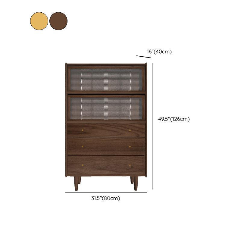Modern Side Cabinet Solid Wood 49.6" Tall Side Cabinet with Glass Top