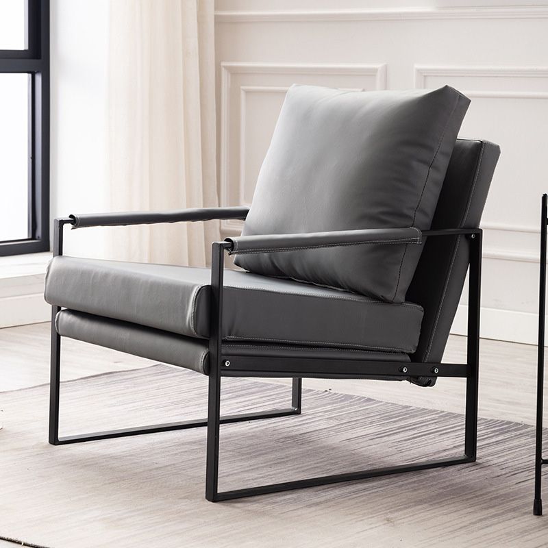 Square Arms 27" Wide Sled Based Faux Leather Arm Chair with Pillow Back