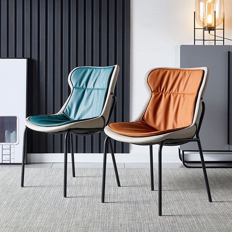 Sillas de comedor de cuero de estilo moderno, respaldo sólido sin brazos, silla lateral de comedor