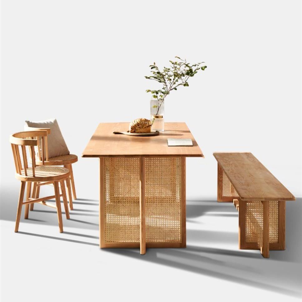 Modern Dining Set 1/2/4 Pcs Natural Solid Wood Dining Table and Chairs