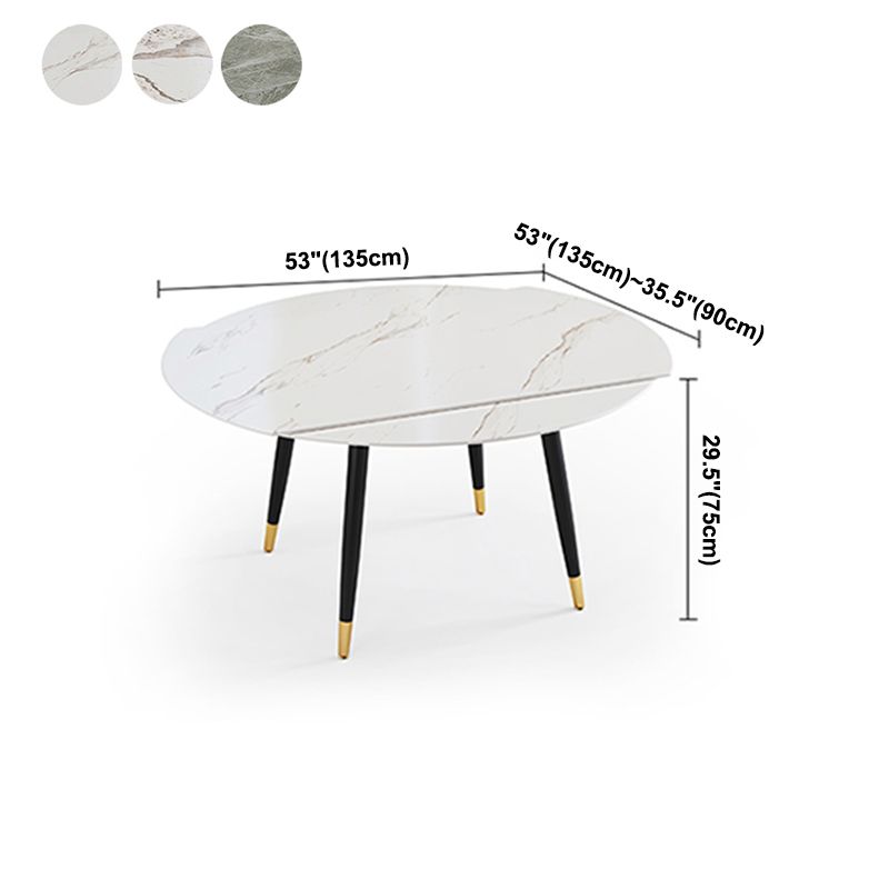 Traditional Luxury Round Drop-Leaf Dining Table Stone Furniture for Dining Room