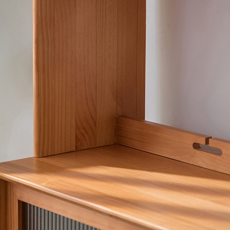 3 Drawer Side Board Adjustable Shelves Pine Solid Wood Credenza with Sliding Door