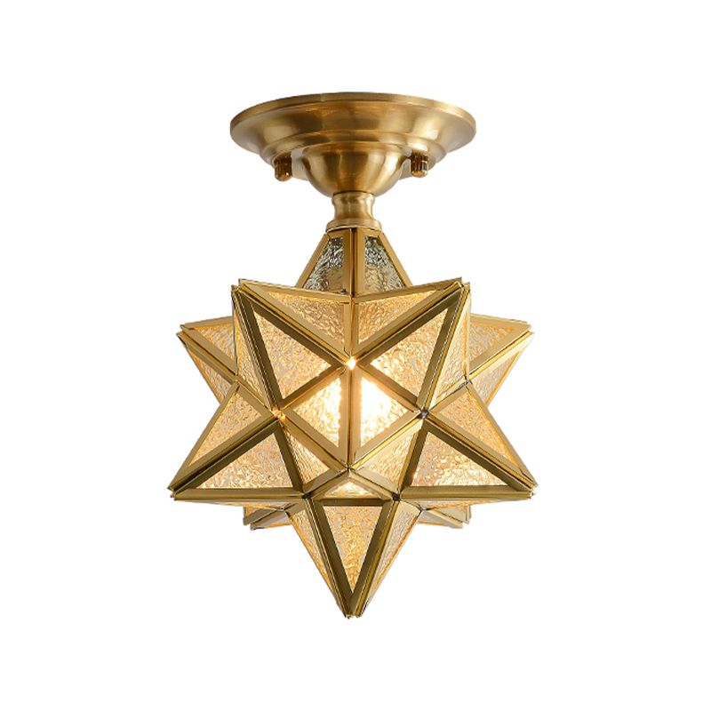 Star Glass Semi-Flush Ceiling Light Vintage Aisle Ceiling Flush Mount in Brass