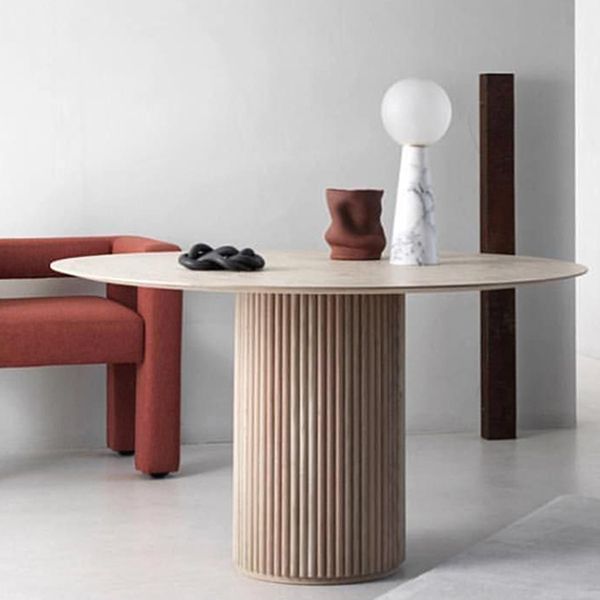 Mesa de comedor redonda contemporánea mesa de madera maciza con base de pedestal