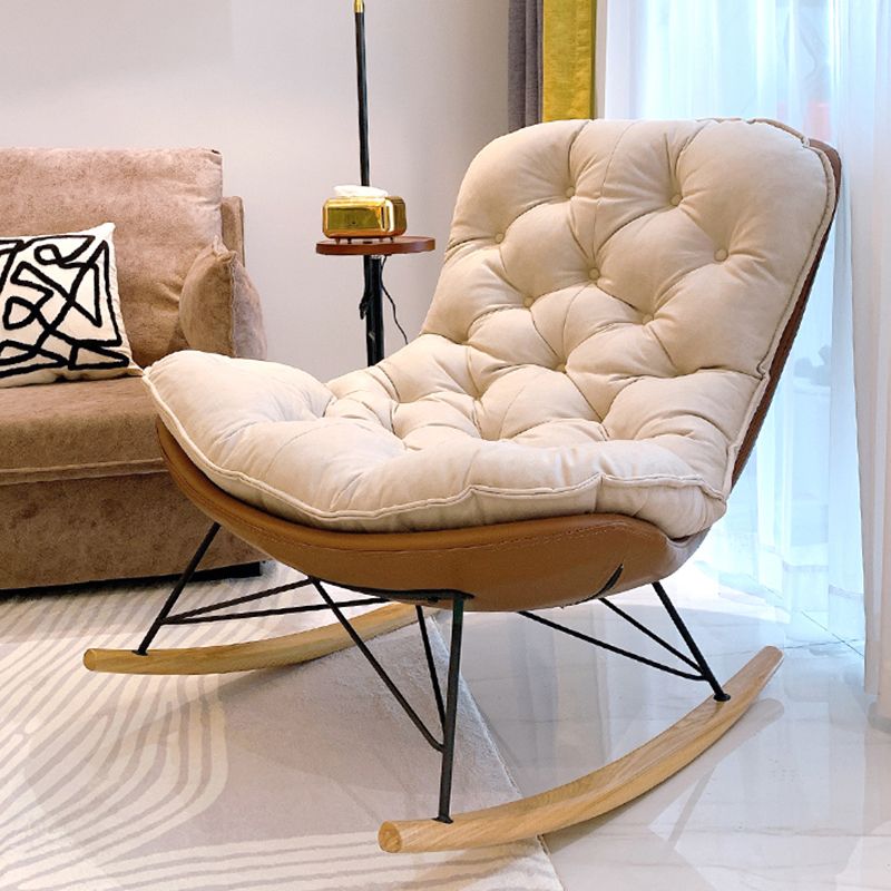 Button-Tufted Rocking Chair Modern Fabric Patchwork Rocking Chair with Ottoman