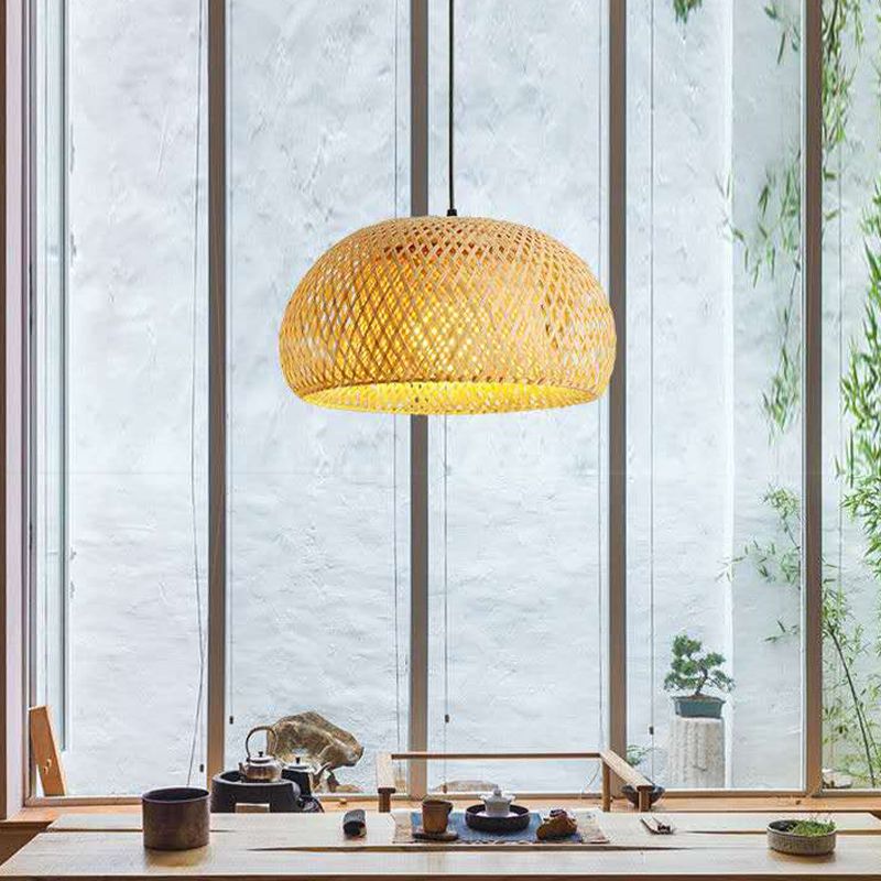 Dome Shade Pendant Lichte armatuur Aziatische bamboe 1 lamp eetkamer Drop Light