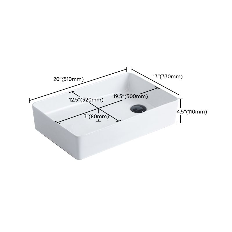 Contemporary Bathroom Sink Porcelain Pop-Up Drain Rectangular Vessel
