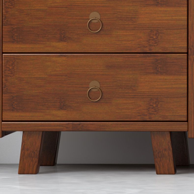 Contemporary Bedroom Wooden Storage Chest Vertical Chest in Brown with Drawers