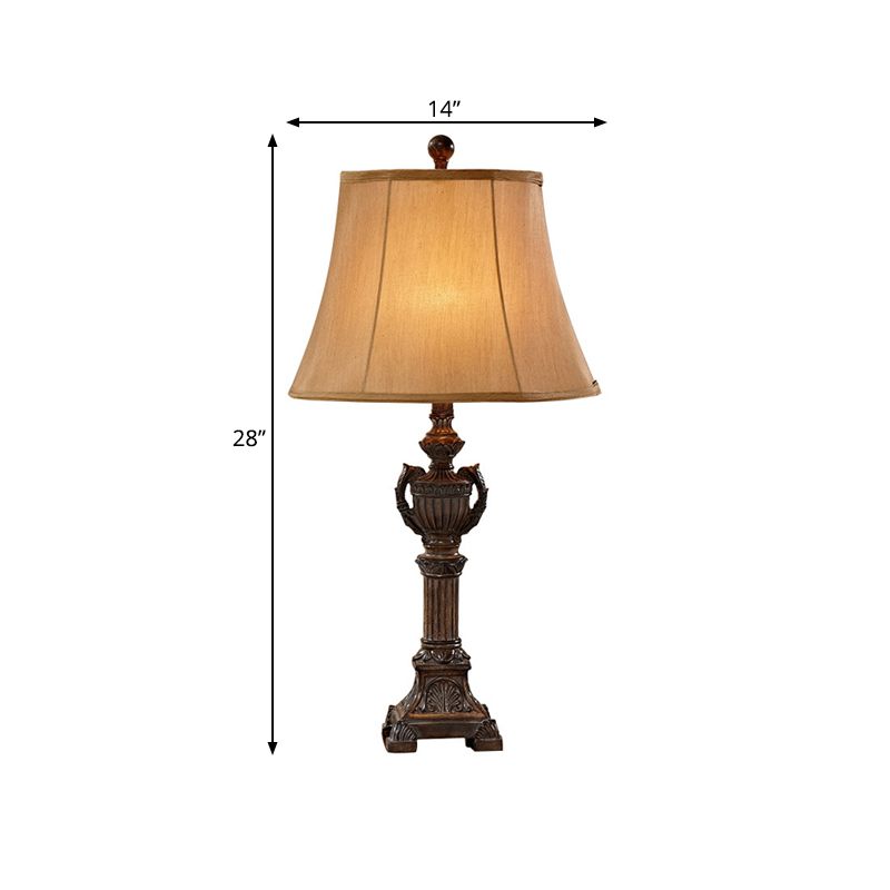 Column Living Room Table Light Vintage Resin 1 Light Bronze Reading Lamp with Flared Fabric Shade