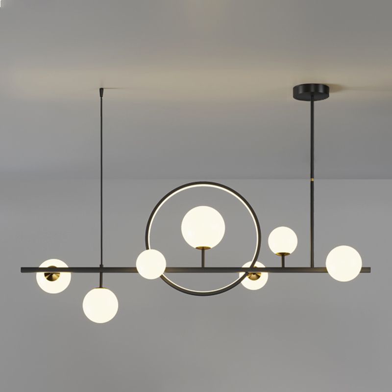 Luces colgantes de restaurantes de múltiples cabezas de geometría moderna de geometría con sombra de vidrio blanco