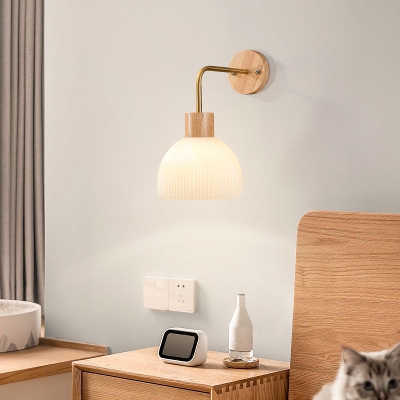 Modern Simple Wooden Wall Light Dome Shape Wall Lamp for Living Room