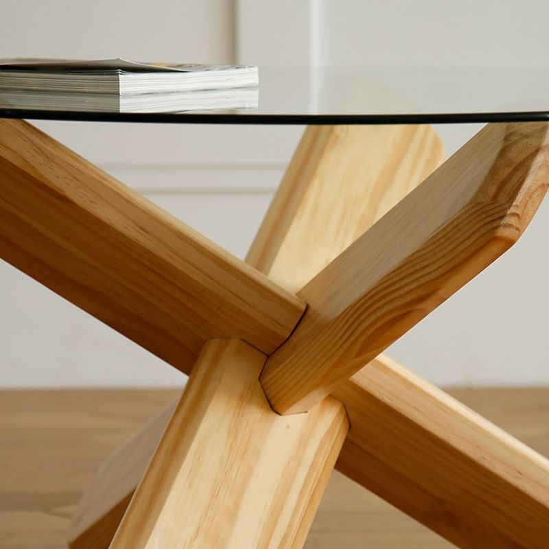 Modern Round Glass Coffee Table 17.7" H Cross Legs Cocktail Table