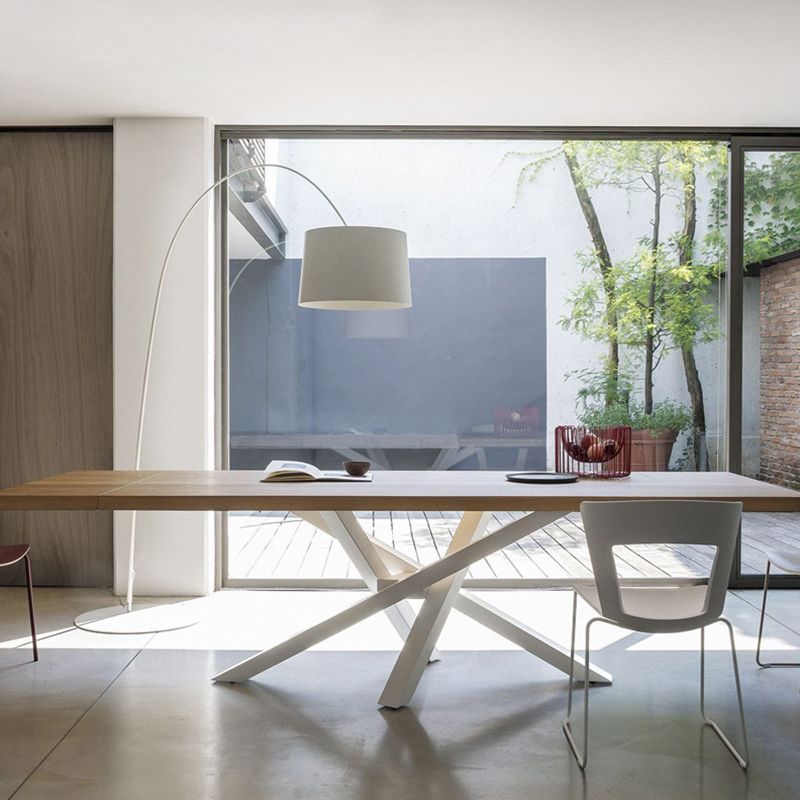 Mesa de comedor de madera maciza de pino, Pedestal único, Base metálica, mesa rectangular para el hogar