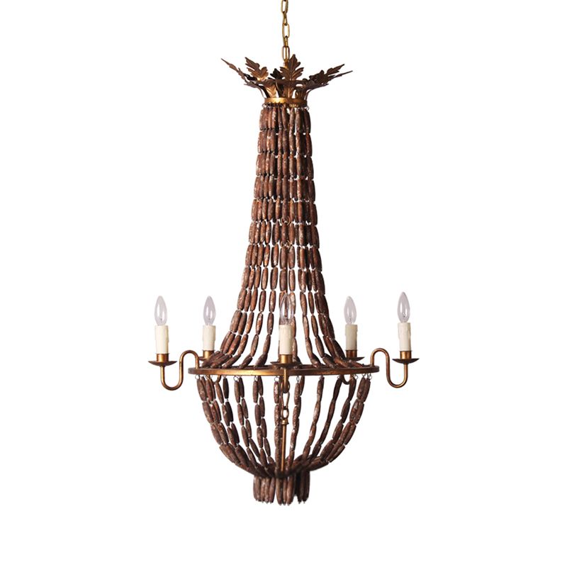 Empire Living Room Chandelier Lighting Vintage Wood 5 Lights Red Brown Pendant Light